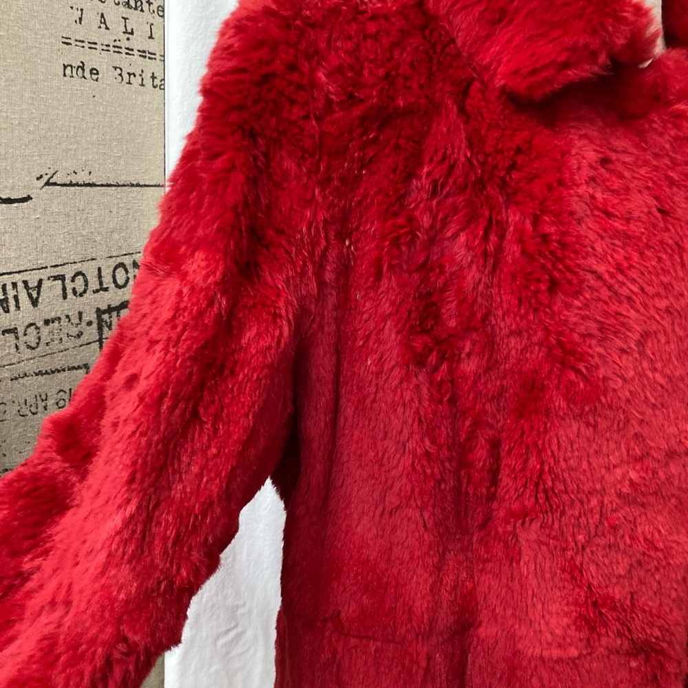 Cherry red faux fur jacket with hidden clasp